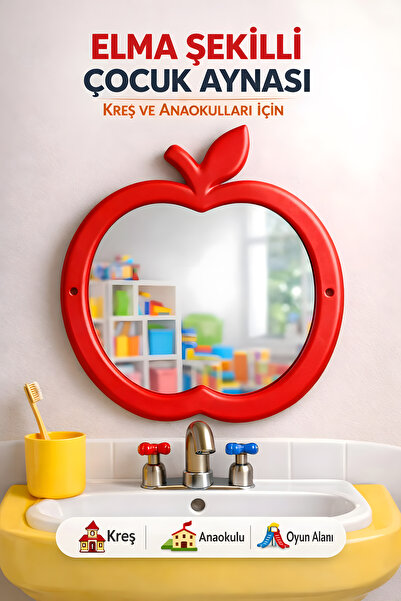 hilal kimya Elma Figürlü Lavabo Aynası | Anaokulu, Kreş ve Okullar İçin | Kır...