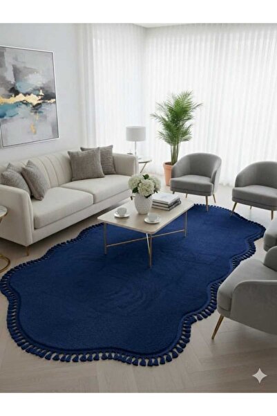ALTUN CARPET LACİVERT ÇİFT KAFALI MODERN SAÇAKLI PELÜŞ HALI KAYMAZ 2 CM KALIN...