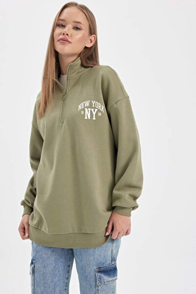 DeFacto سويت شيرت سميك بسحاب نصف مقاس كبير من Coool A2230AX23WN