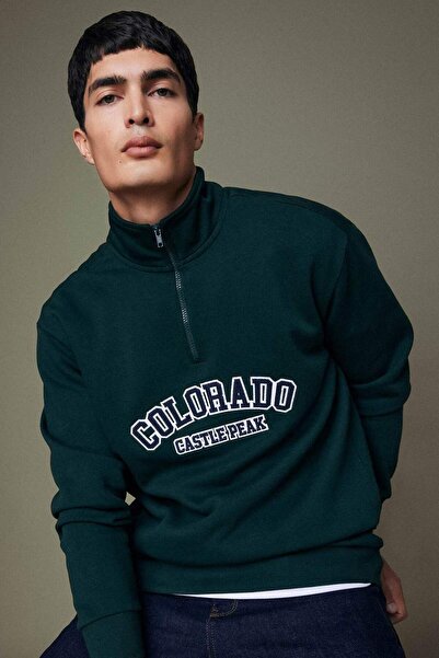 DeFacto Hanorac Relax Fit guler ridicat cu fermoar cu imprimeu grosime A5359A...