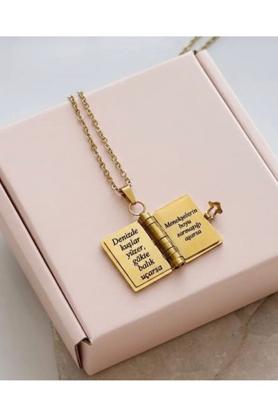 SERENİTY AKSESUAR Special Design Poetry Book Necklace for Lovers (if the Winter Day Is Sunny, the Lilies Bloom in the Desert)