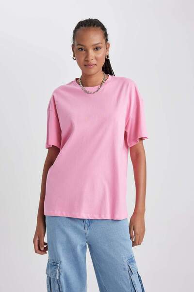 DeFacto Oversıze Bisiklet Yaka Kısa Kollu Tişört B0648AXNS