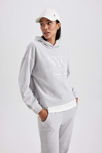 DeFacto Relax Fıt με κουκούλα με τύπωμα Φούτερ B2606AX23AU