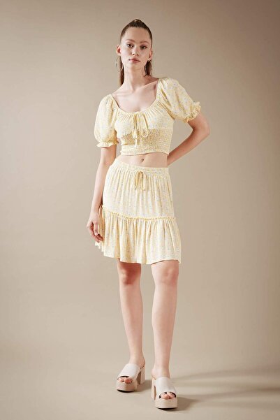 DeFacto Patterned Crinkle Viscose Mini Skirt A9164Ax23Sm