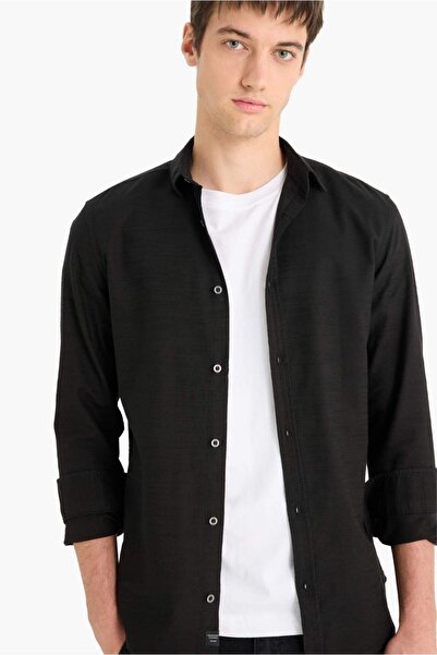 DeFacto Slim Fit Baumwoll Basic Langarmshirt Schwarz A4644AX23AU