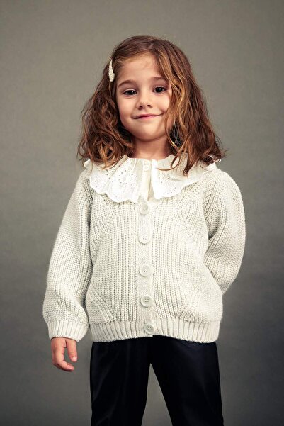 DeFacto Tricotaj cu nasturi cu sclipici pentru fetiță, cu decolteu în V, card...