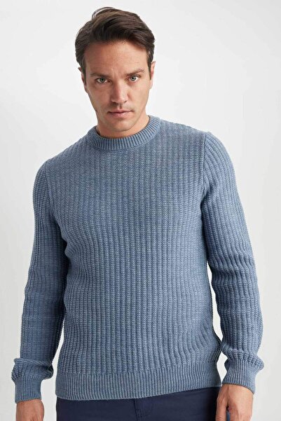 DeFacto Standard Fit Regular Cut Crew Neck Jacquard Knitwear Sweater A5234Ax23Wn