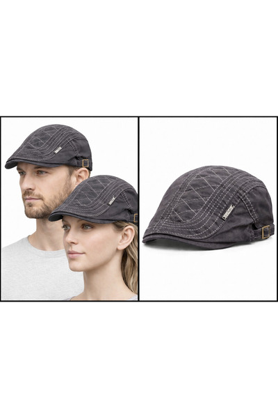 kuru Daily Form Washed Flat Cap-Adjustable Buckled Denim Cap