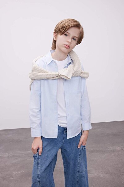 DeFacto Erkek Çocuk Mavi Oxford Uzun Kollu Okul Gömleği T8854A623AU