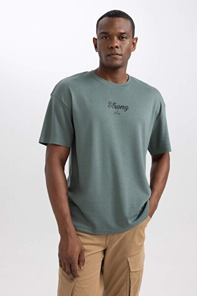 DeFacto Comfort Regular Fit Comfortable Fit Crew Neck Printed Short Sleeve He...