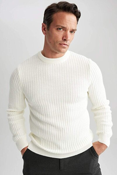 DeFacto Standard Fit Normálny Strih Bavlnený Sveter s Jacquardom A5234AX23WN