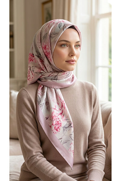 Nûda - Tarzın Değil , Tavrın Zarafeti شال من الحرير الفرنسي منقوش باللون الوردي