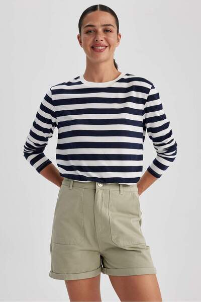 DeFacto Regular Fit Crew Neck Striped Casual Long Sleeve T-Shirt A9442Ax23Wn