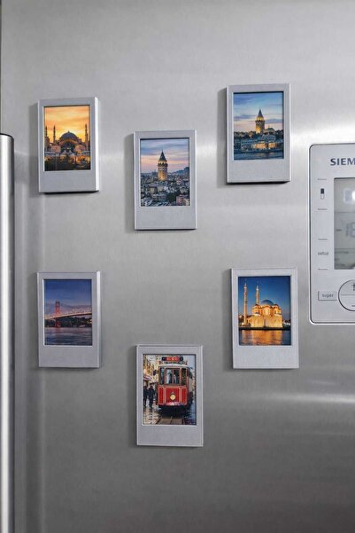 POLYFEZ Magnet Fotoğraf Çerçevesi 6 Adet (İntax Mini Uyumlu)-Parlak Gümüş