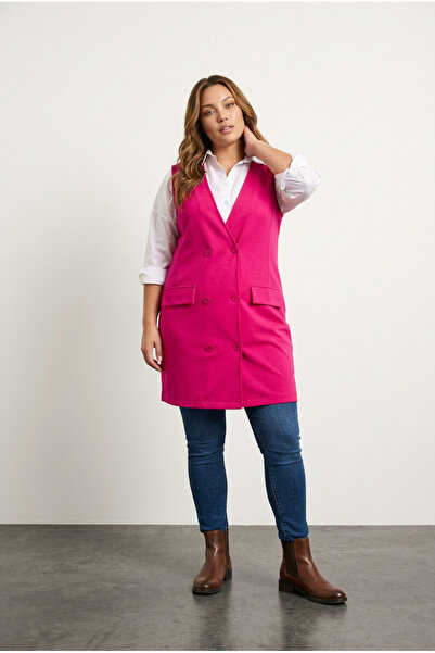 Stil Diva Plus Size Zero Sleeve Button Front Pocket Look Cardigan 300861