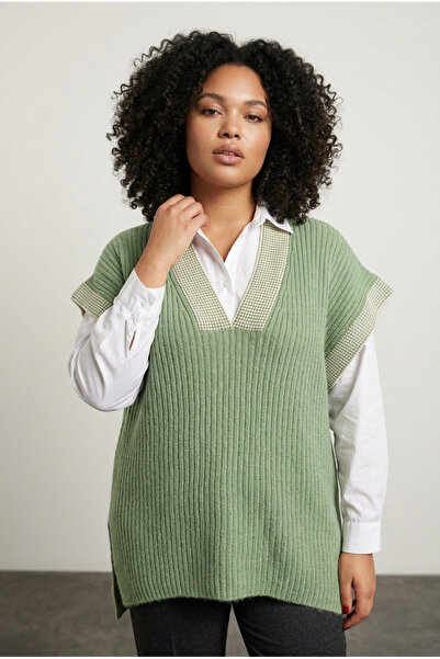 Stil Diva Pulover de tricotaj cu mânecă scurtă, cu decolteu în V, mărime mare...