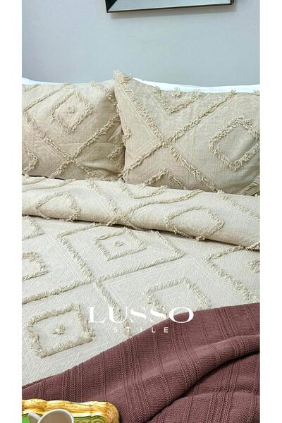 LUSSO Husă de pat dublă Scandinavian Jasmin 240x250 și 2 fețe de pernă bej