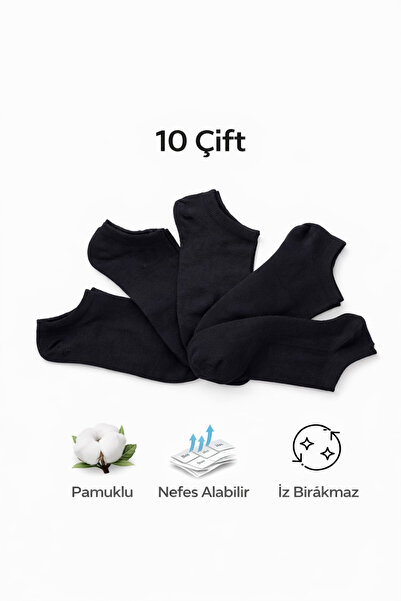 Tina atelier 10 Çift Erkek Düz Spor Patik Sneaker Çorap Siyahx10