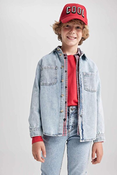DeFacto Boy's Oversized Long Sleeve Jean Shirt Z1570A623Sp