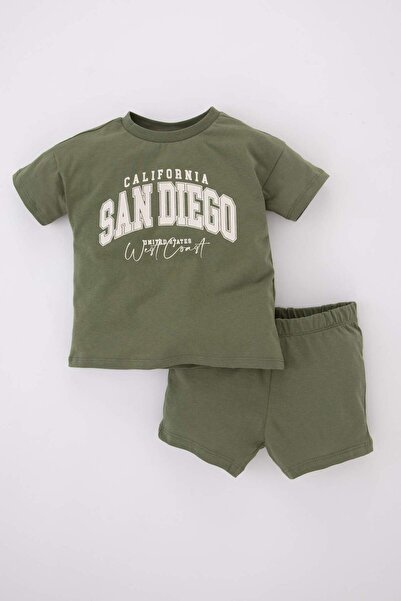 DeFacto Baby Boy Printed Short Sleeve T-Shirt Shorts 2-Piece Set Z5374A223Sm