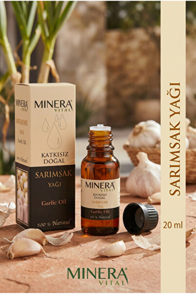 MİNERA VİTAL Sarımsak Yağı 20 ml (Garlic Oil) %100 Saf Soğuk Sıkım Damlalıklı Cam Şişe