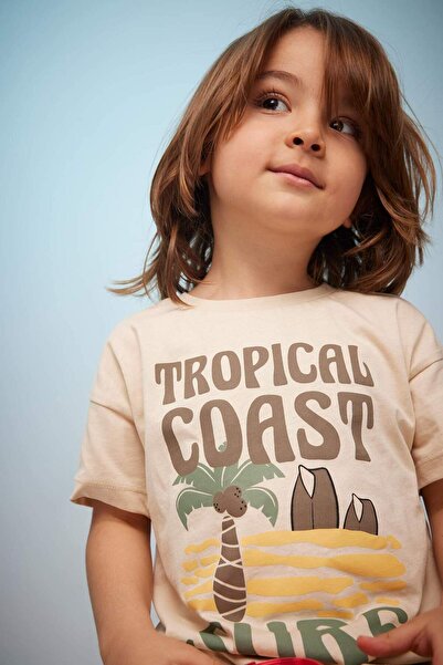 DeFacto Baby Boy Palm Pattern Short Sleeve T-Shirt Z5546A223Sm