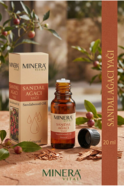 MİNERA VİTAL Sandal Ağacı Yağı 20 ml (Sandalwood Oil) Damlalıklı Cam Şişe
