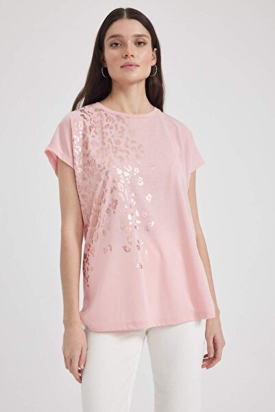 DeFacto Crew Neck Leopard Print Short Sleeve T-Shirt Z6450Az23Sp