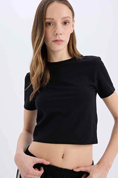 DeFacto Coool Fitted Велосипедна комір Basic Прямий короткий рукав Чорний фут...