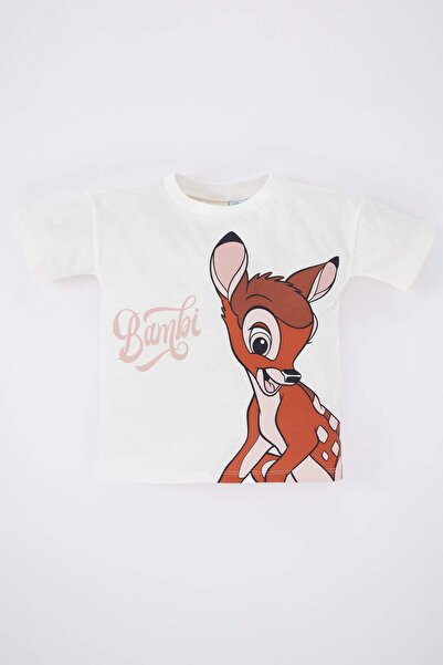 DeFacto Kız Bebek Disney Bambi Bisiklet Yaka Kısa Kollu Tişört Z6072A223SM