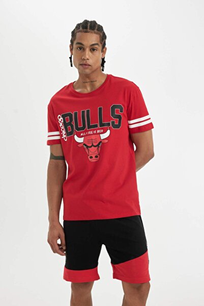 DeFacto DeFactoFit NBA Chicago Bulls Standard Fit Crew λαιμόκοψη κοντό μανίκι...