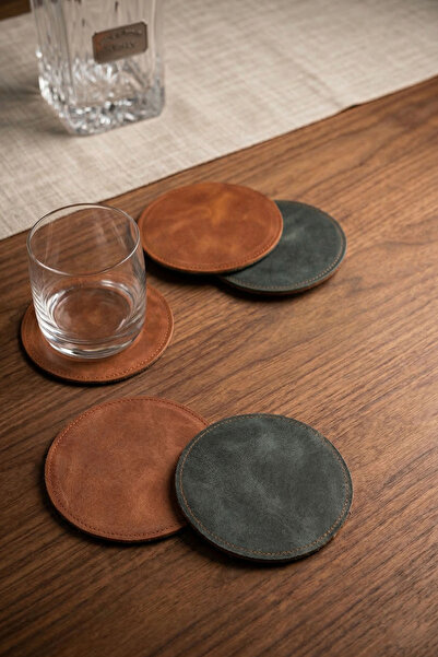 derigami مجموعة من 5 قواعد أكواب جلدية مصنوعة يدويًا، تصميم دائري، ديكور طاول...