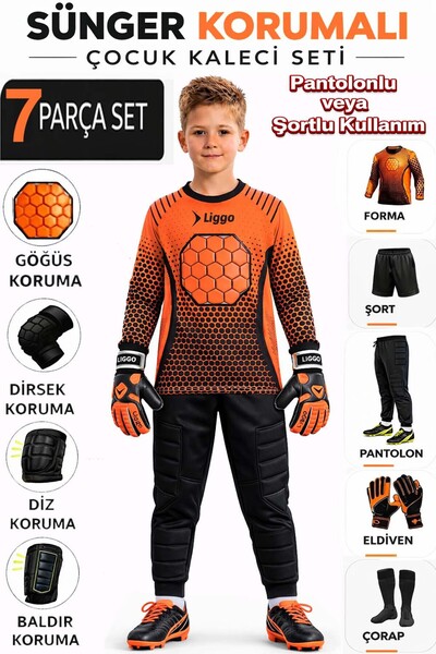 Liggo Higuita Göğüs Süngerli Çocuk Kaleci Forması Çocuk Kaleci Eldiveni Çocuk...