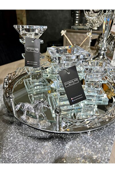 KARCILAR HOME STORE Ev Aksesuarı 3 Lü Tealight Kübik Kristal Model Mumluk .