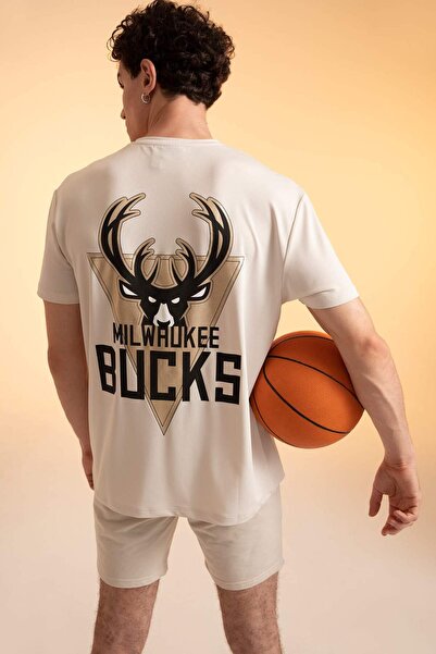 DeFacto DeFactoFit NBA Milwaukee Bucks Crew Neck Βαρύ ύφασμα κοντομάνικο μπλο...
