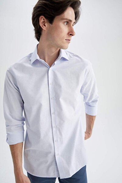 DeFacto Modern Fit Italian Lapel P Cotton U Long Sleeve Classic Shirt X7522Az...