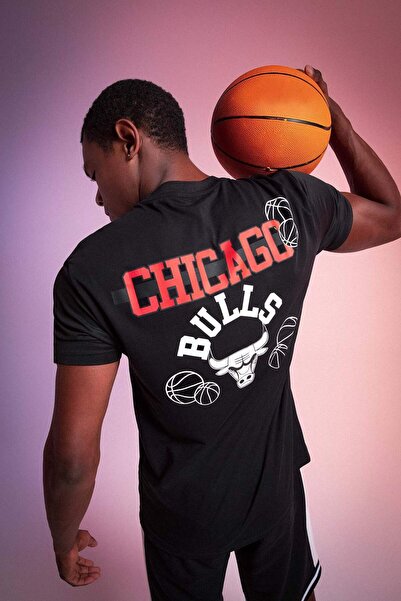 DeFacto Μπλουζάκι DeFactoFit NBA Chicago Bulls με λαιμόκοψη 100% βαμβακερό βα...
