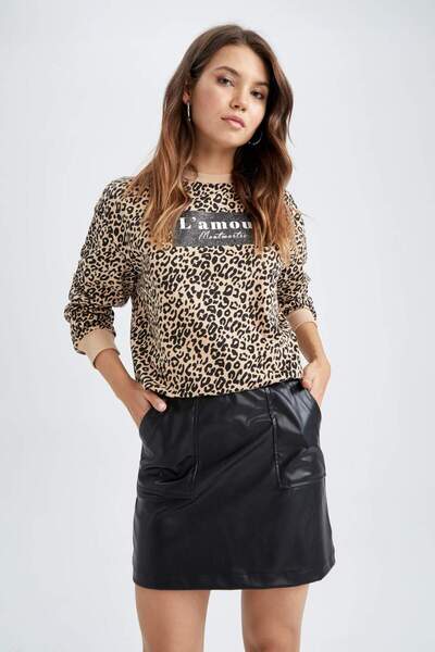 DeFacto Regular Fit okrugla kragna Sa leopard dezenom Dukserica Y8504AZ22AU