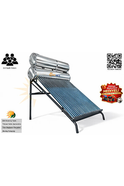 Sönmez Solar KROM KILIF 24x Vakum Tüplü Güneş Enerjisi Sıcak Su Sistemi (AÇIK...
