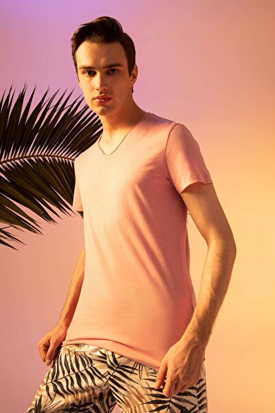 DeFacto Slim Fit V nyakú Basic rövid ujjú 100% pamut póló M4791AZ22SP