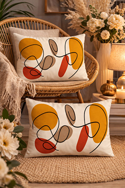 SasoHome Modern Surreal Flowers Pattern Leaf Pattern 2-Piece Rectangular Thro...