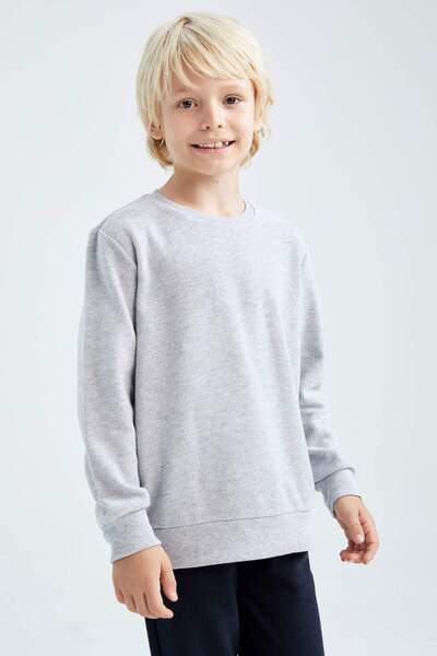 DeFacto Boy's Regular Fit Back to School Crew Neck Brioche Knit Fabric Sweats...