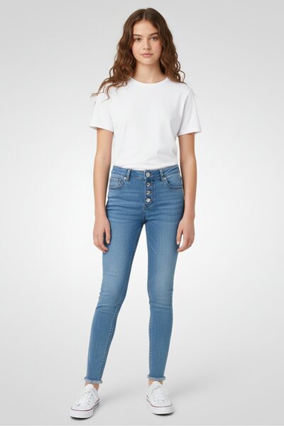 Tchibo Kids Girl Regular Fit Washed Denim Jeans, Blue