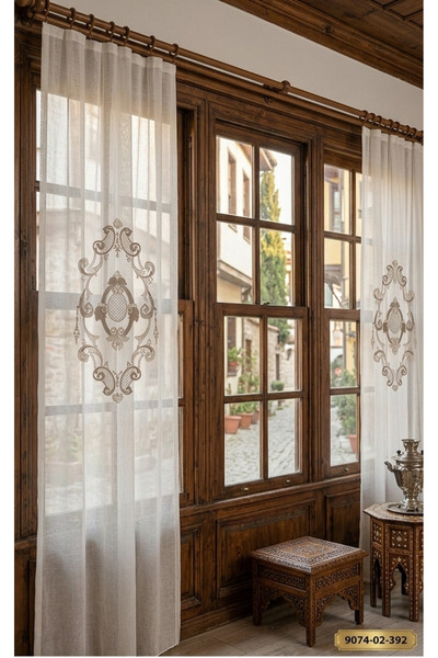 CASA NATURALE Keten Görünümlü Nakışlı Panel Perde 9048-02-392