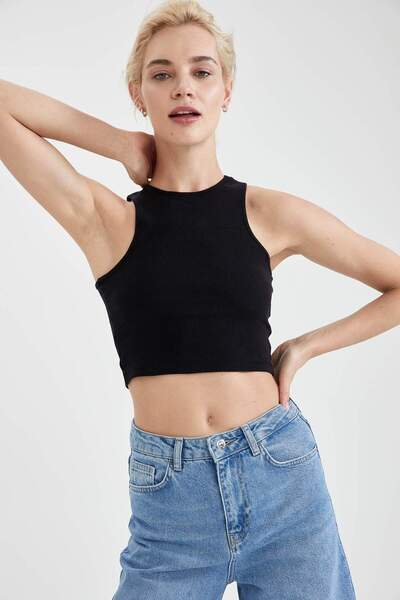 DeFacto Slim Fit Halter γιακά Βαμβακερό Crop Top U0357AZ21SP