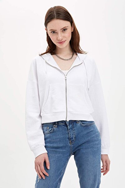 DeFacto cu glugă buzunar cangur Cardigan din fleece N1440AZ20SP