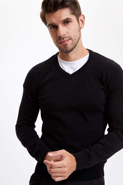 DeFacto سترة تريكو برقبة على شكل حرف V قطن ليو قطن R1051AZ20WN