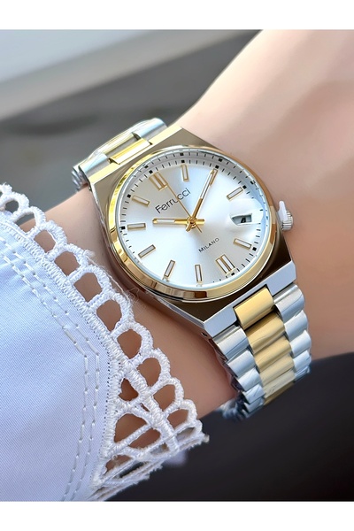Ferrucci Milano Women's Gold Silver Metal Cord Silver Dial Calendar Wristwatc...