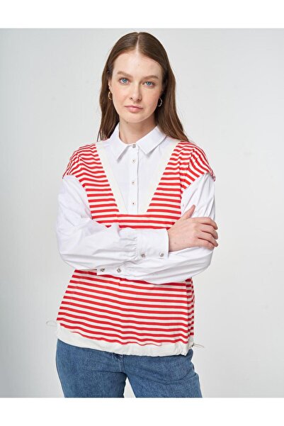 KYR Hanorac cu model în dungi, 100% bumbac, roșu