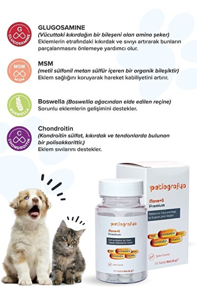 patiografya Premium Move G Glucosamine-glukozamin Kedi Ve Köpek Için Eklem Sağlığını Destekleyici Tablet